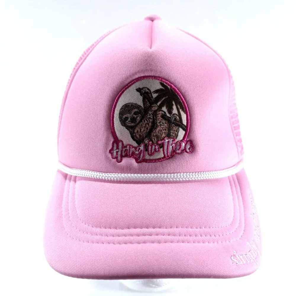 Simply Southern‎ Embroidered Sloth Hang In There Pink Snapback Trucker Hat